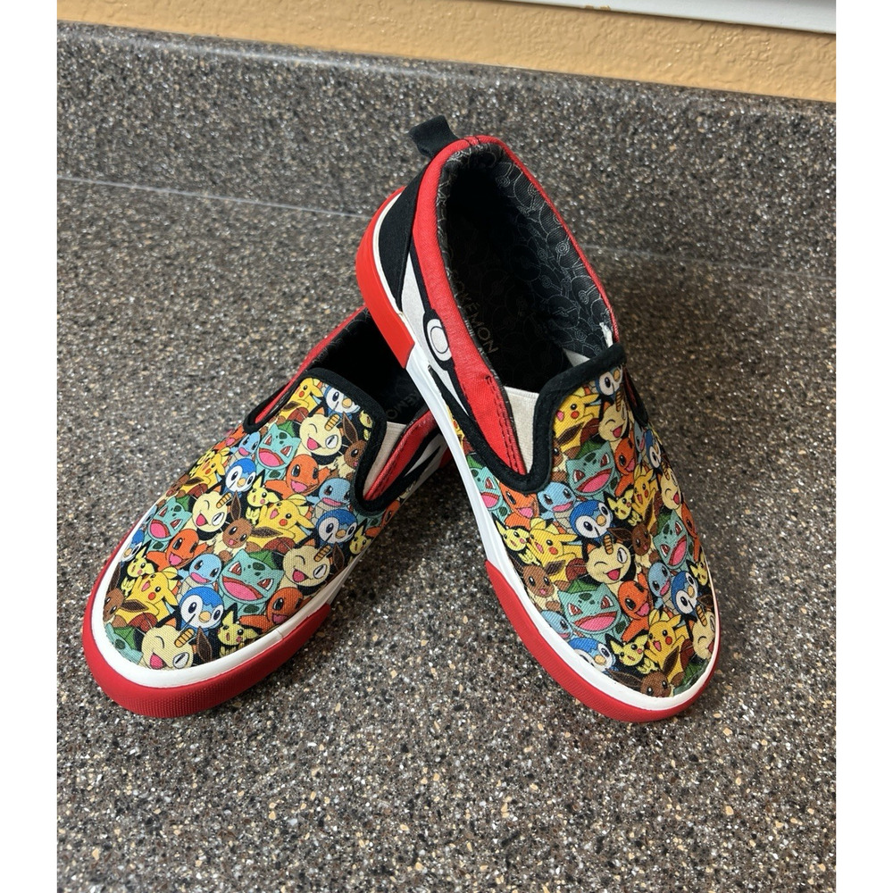 Pokemon Little Kids Sz 2 Multicolor Canvas Sneakers Low Top Slip On Comfort Shoe